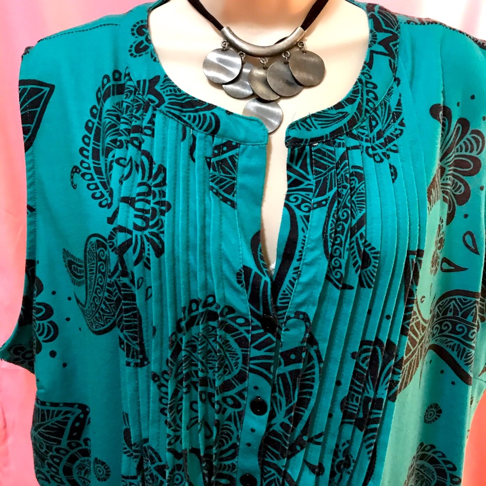 Striking teal green paisley tunic -3X